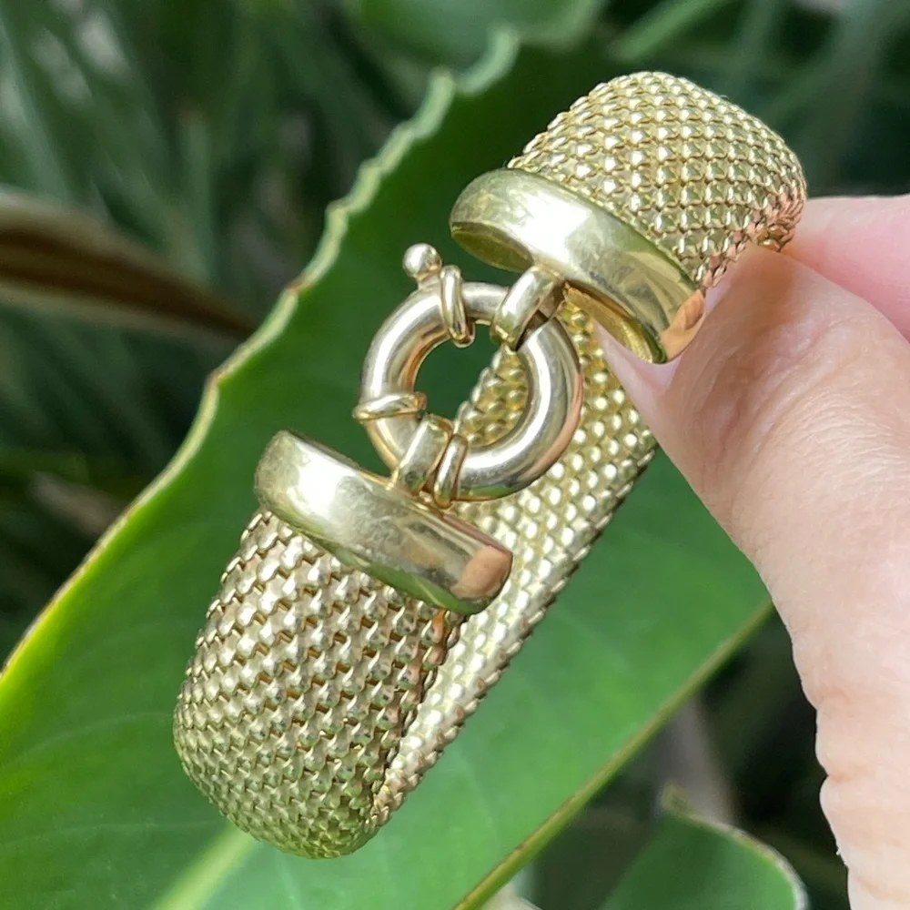 Italian 14K gold plated woven solid sterling silver bangle bracelet - Picture 3 of 11